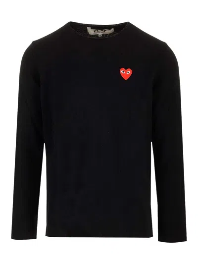 Comme Des Garçons Play Round-collar And Long-sleeved Sweater In Black
