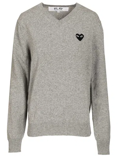 Comme Des Garçons Play Sweater Black Emblem Black Heart Knitwear Grey In Gray