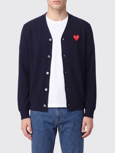 Comme Des Garçons Play Wool Rhinestone Heart Logo Cardigan In Blue