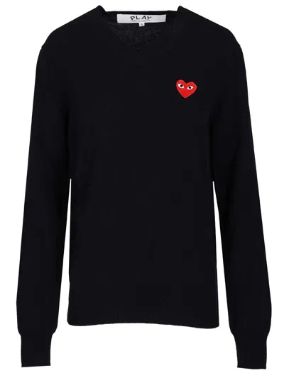 Comme Des Garçons Play Sweater Red Emblem Knitwear Blue In Black