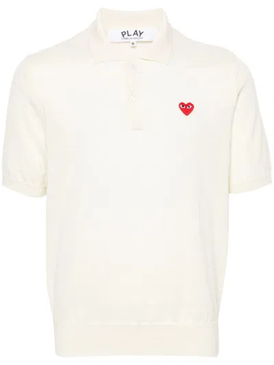 Comme Des Garçons Play Heart Knit Polo Short Sleeves In White