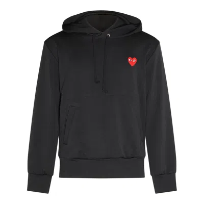 Comme Des Garçons Play Heart Logo Embroidered Drawstring Hoodie In Black