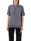 Comme Des Garçons Play Comme Des Garcons Play Mens Grey Logo-patch Short-sleeve Wool Polo Shirt In Grey