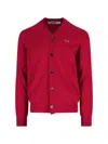 Comme Des Garçons Play V-neck Top With Ribbed Cuffs And Patch In Red