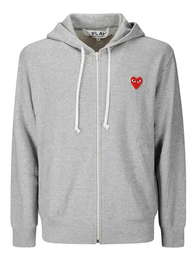 Comme Des Garçons Play Sweatshirt Red Emblem In Grey