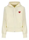 Comme Des Garçons Play Heart Logo Patch Zip-up Hoodie In Ivory