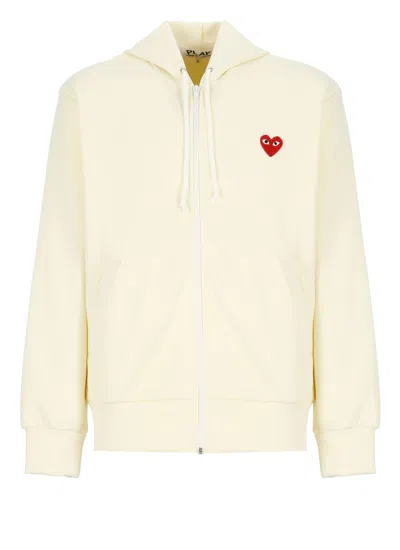 Comme Des Garçons Play Sweatshirt With Logo In Ivory