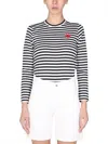 Comme Des Garçons Play Logo Striped T-shirt With Round Neck And Long Sleeves In Black