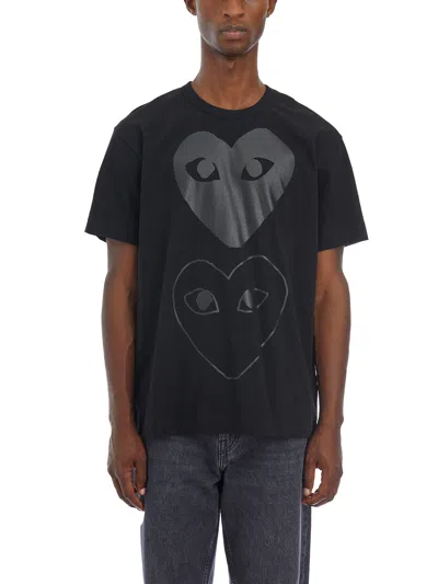 Comme Des Garçons Play T-shirt Logo In Cotone In Black