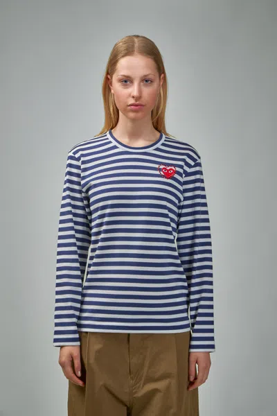 Comme Des Garçons Play T-shirt Metalstone Emblem Metalstone Heart In Blue
