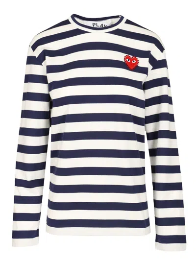 Comme Des Garçons Play T-shirt Rhinestone Red Heart In Multicolor