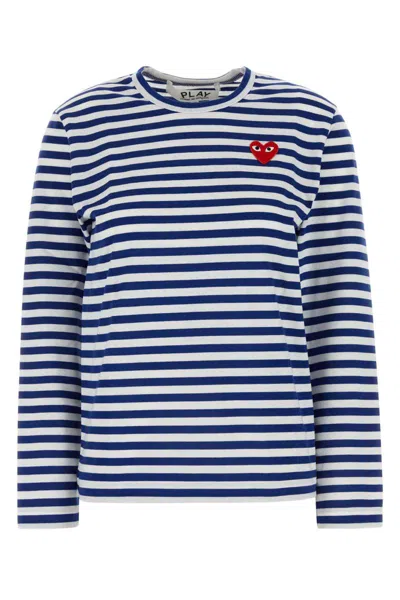 Comme Des Garçons Play Embroidered Cotton T-shirt In Navy/white