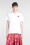 Comme Des Garçons Play Logo Embroidered T-shirt With Round Neck In White