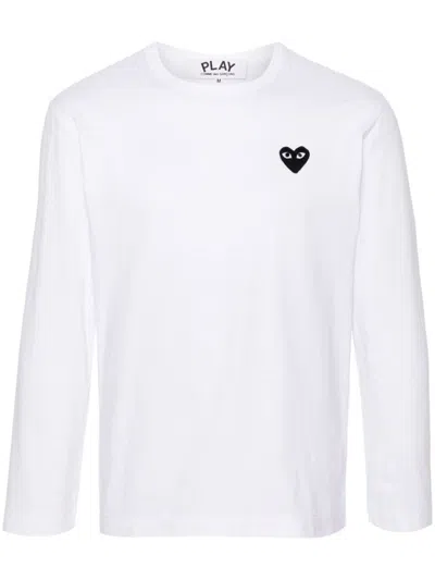 Comme Des Garçons Play Long Sleeves Embroidered Heart T-shirt In White