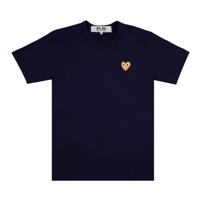 Pre-owned Comme Des Garçons Play T-shirt With Gold Heart 'navy' | Blue | Men's Size S