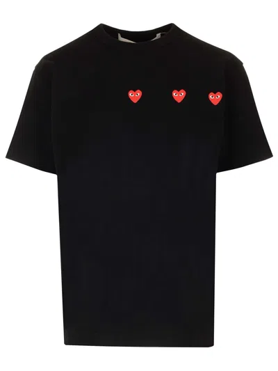 Comme Des Garçons Play T-shirt With Red Hearts In Black