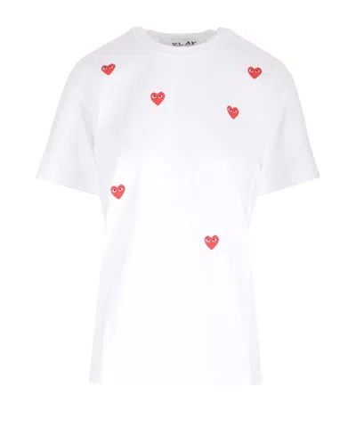 Comme Des Garçons Play T-shirt With Round Neck And Short Sleeves In White