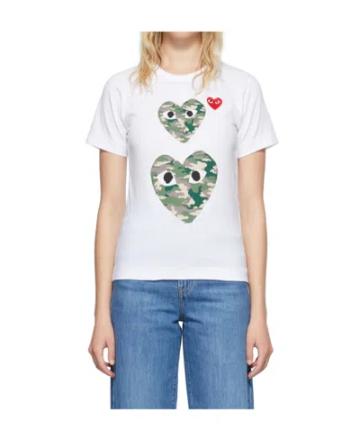 Comme Des Garçons Play T-shirt With Round Neck And Short Sleeves In White