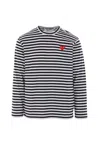Comme Des Garçons Play Heart-patch Striped Cotton T-shirt In Blue