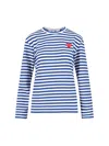 Comme Des Garçons Play Crew Neck Striped Pattern Long Sleeves In Blue