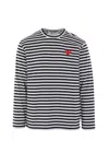 Comme Des Garçons Play Heart-patch Striped Cotton T-shirt In Blue