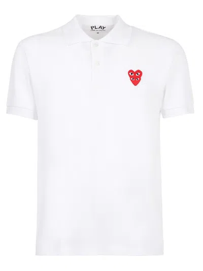 Comme Des Garçons Play Regular Collar Short Sleeve Polo Shirt In White