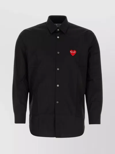 Comme Des Garçons Play Tailored Cotton Shirt Cuffed Sleeves In Black