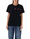 Comme Des Garçons Play Three Hearts T-shirt In Black