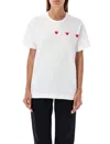 Comme Des Garçons Play Three Hearts T-shirt In White