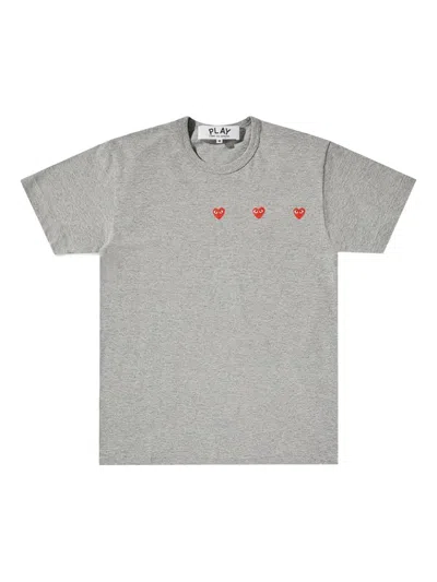 Comme Des Garçons Play Three-heart Print T-shirt In Gray