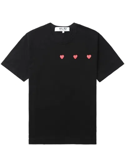 Comme Des Garçons Play Triple Hearts T-shirt In Black
