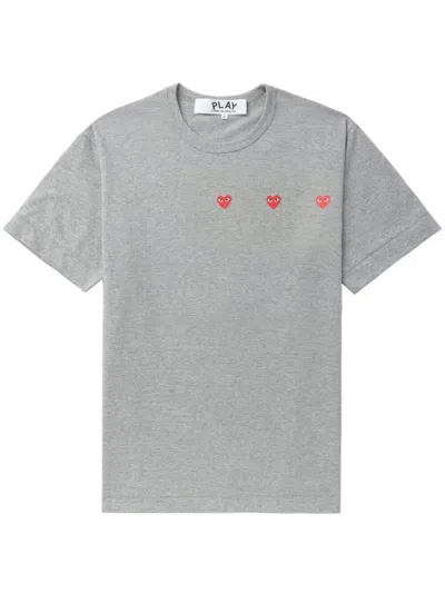 Comme Des Garçons Play Triple Hearts T-shirt In Grey