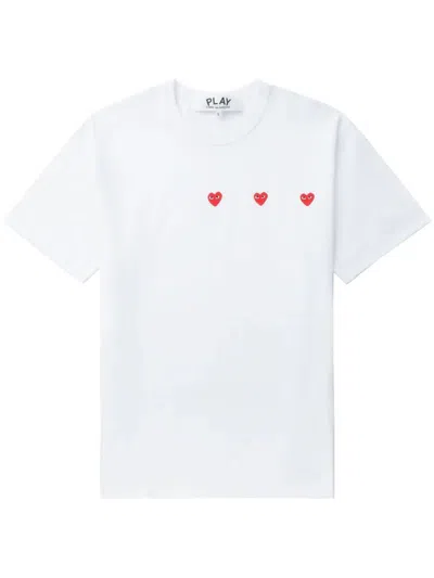 Comme Des Garçons Play Triple Hearts T-shirt In White