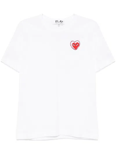Comme Des Garçons Play White Metal Stone Emblem Red Heart T-shirt