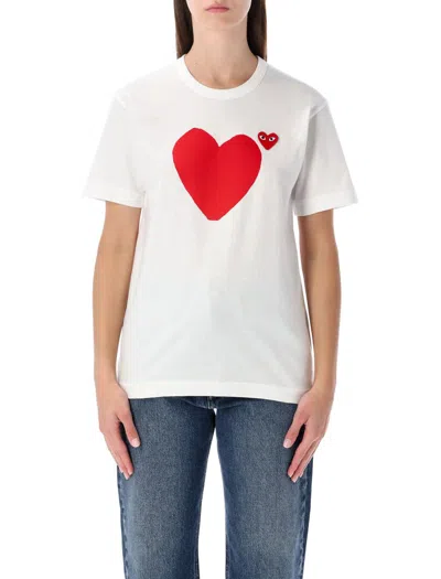 Comme Des Garçons Play Tshirt Heart Front Back In White
