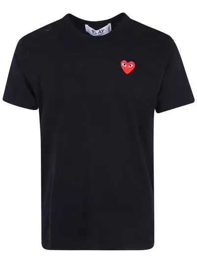 Comme Des Garçons Play T-shirt Red Emblem Knit In Black