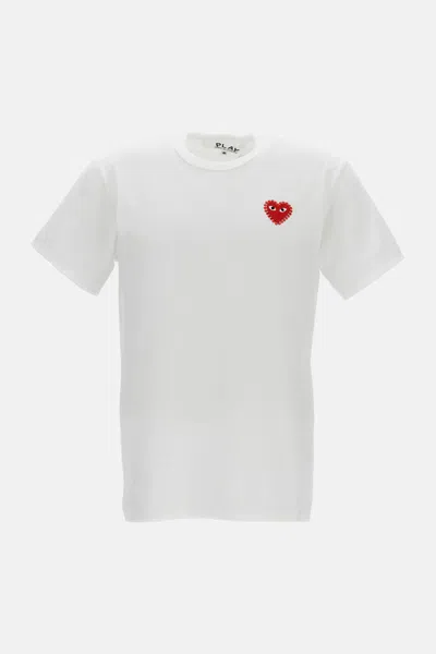 Comme Des Garçons Play T-shirt Rhinestone Heart Emblem In White