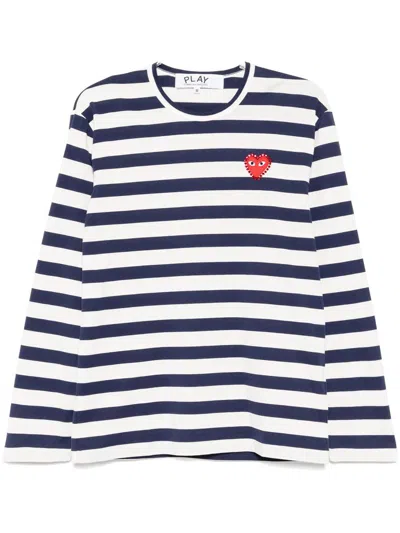 Comme Des Garçons Play Tshirt Stripe Emblem X Rhinestone Clothing In 1 Navyxwhite
