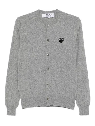 Comme Des Garçons Play U Round-neck Cardigan Blk Rhineston Clothing In Gold