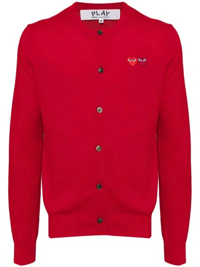 Comme Des Garçons Play U Round-neck Double Burgendy Emblem Clothing In Red