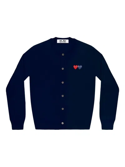 Comme Des Garçons Play U Round-neck Double Burgendy Emblem Clothing In Blue
