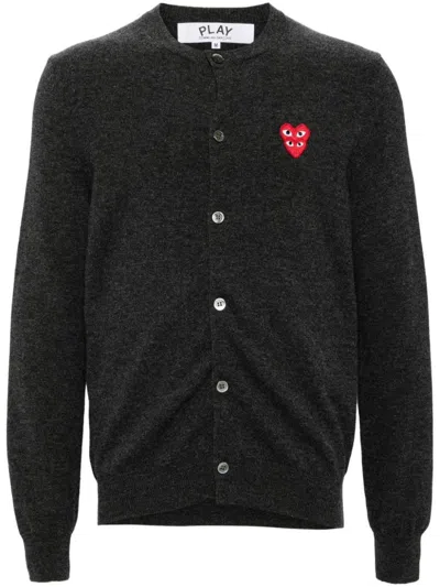 Comme Des Garçons Play U Round-neck Double Red Emblem Knit Clothing In Black