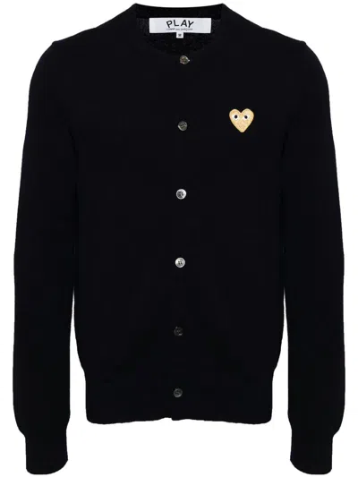 Comme Des Garçons Play U Round-neck Gold Emblem Knit Clothing In Black