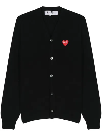 Comme Des Garçons Play U V-neck Cardigan Red Emblem Knit Clothing In Black