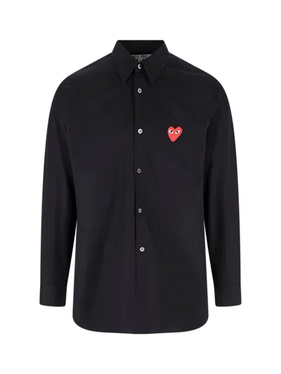Comme Des Garçons Play Comme Des Garcons Play Unisex Button-up Shirt With Heart Logo In Black