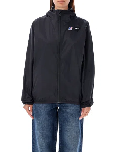 Comme Des Garçons Play Comme Des Garcons Play Unisex Hooded Zip-up Windbreaker Jacket In Nero