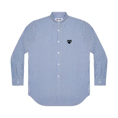 Pre-owned Comme Des Garçons Play Unisex Striped Shirt Black Heart | Blue | Men's Size Xl