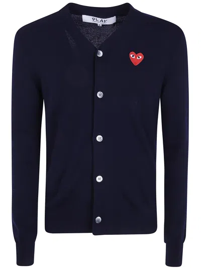 Comme Des Garçons Play Unisex V-neck Cardigan Red Emblem Knit In Blue
