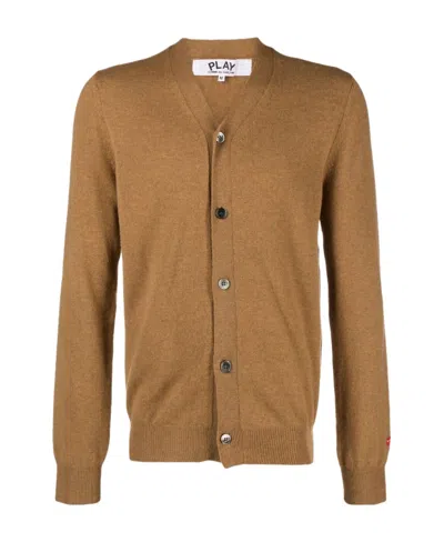 Comme Des Garçons Play V-neck Buttoned Cardigan In Brown