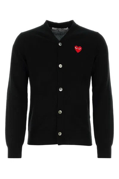 Comme Des Garçons Play V-neck Cardigan Red Emblem In Black